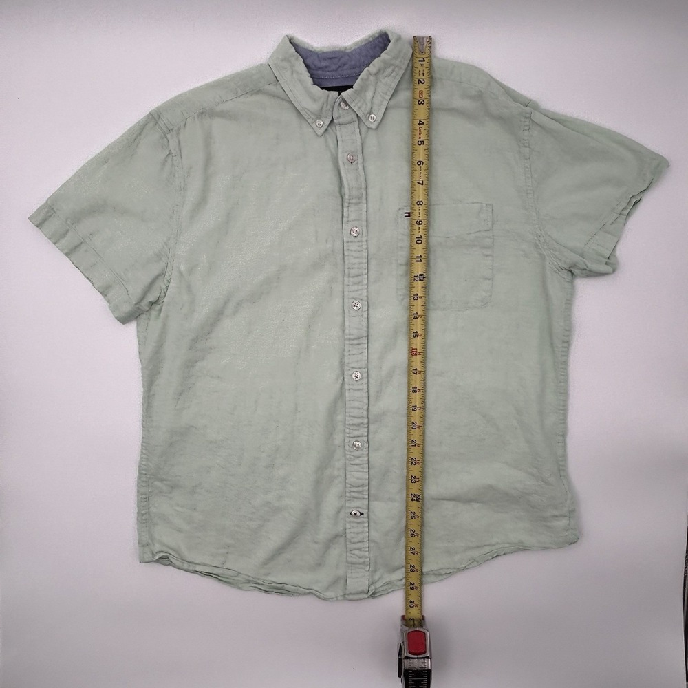 Tommy Hilfiger Shirt Mens XL Green Linen Cotton Button Down Short Sleeve Pocket - Picture 5 of 13